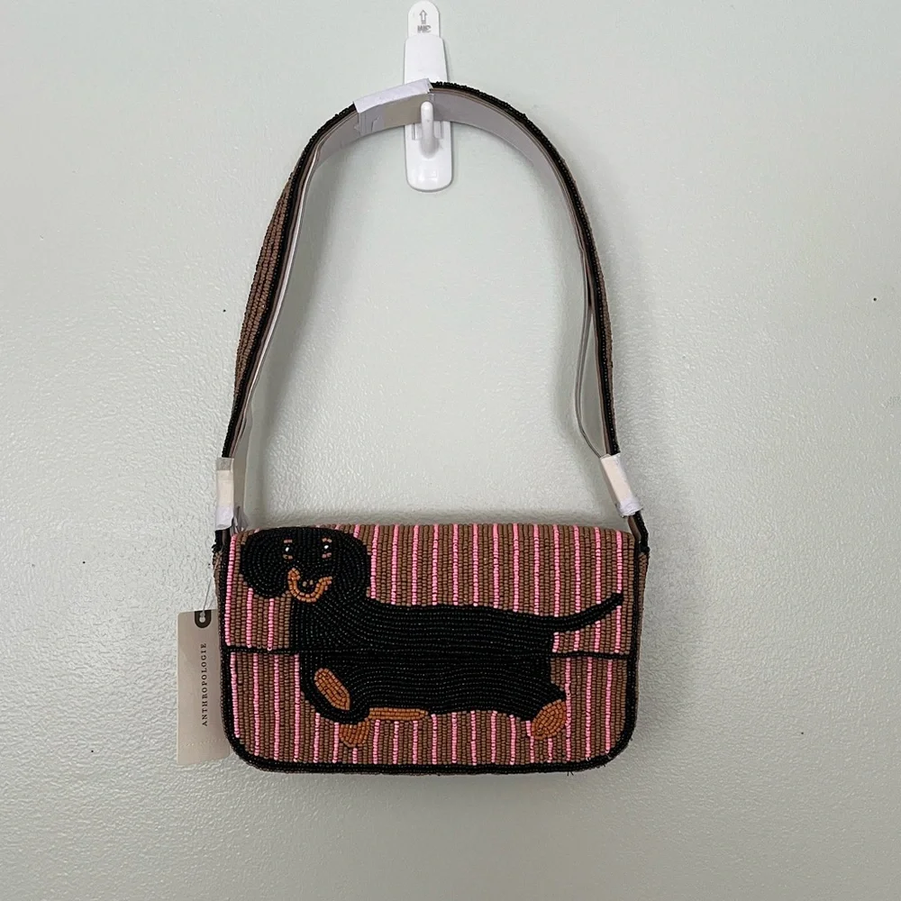 Fiona Striped Beaded Dachshund Shoulder Bag - Picture 9 of 9